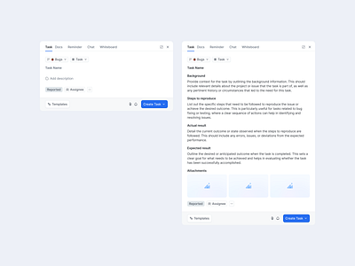 Detailed Task Management UI bugreporting cleandesign clickup designinspiration designpatterns detailedui interfaceelements lighttheme modernui project management taskcreation taskdocumentation taskinputfield taskmanagerui uicomponents uielements uitemplate userfriendly uxdesign webappui