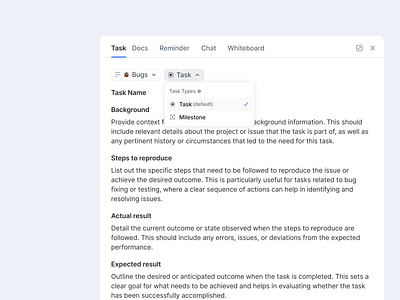 Task Type menu configure dropdown custom task types data types docs drop down dropdown dropdown lists modifying dropdown lists task task configuration task items task list management task managers task type dropdown task type list task type menu task type selection task types tasks template data types