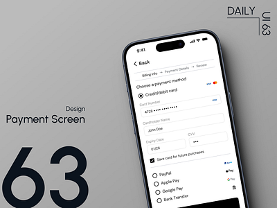 Day 63: Payment Screen daily ui challenge e commerce design payment gateway secure payment ui ui design ux