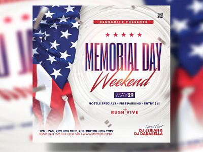 Memorial Day Flyer Template (PSD) 4th of july america club club flyer dj flyer graphic design independence day instagram post labor day memorial day memorial day flyer party print design psd psd flyer redsanity social media post template usa