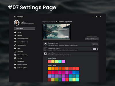 Daily UI Day #07- Settings Page app colour daily ui design graphic design microsoft personalization settings page ui ux visual windows