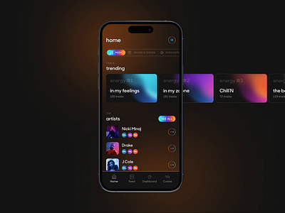 Animated Mobile App | Content Discovery Platform | Music animated mobile animation appdesign artists content content discovery dailyui design illustration listen to music mobile app mobile layout music app top songs trending songs ui uidesign userexperience userinterface uxdesign