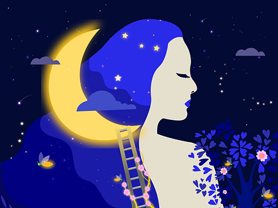 Blue lady moon alone atanu blue boy dark flat flowers love moon nature night sanyal sky stair stars tree