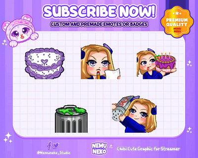 Custom Chibi Girl Animation Emote 🎂 animation branding chibi emotes cute emotes design graphic design illustration logo motion graphics twitch emotes