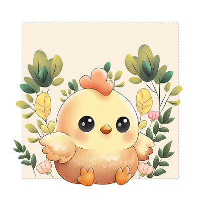 Adorable Chicken in Blooming Greens animal bird chicken chubby design digital art graphic design illustration kawaii nature pastel photoshop spring wacom whimsical