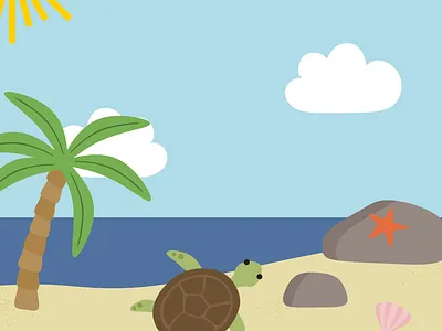 Beach Vacation beach blue sky clouds illustration palm tree starfish turtle