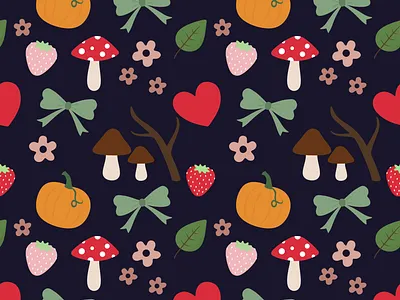 Mushrooms and Pumpkins illustration mushroom pattern pumpkin toadstool