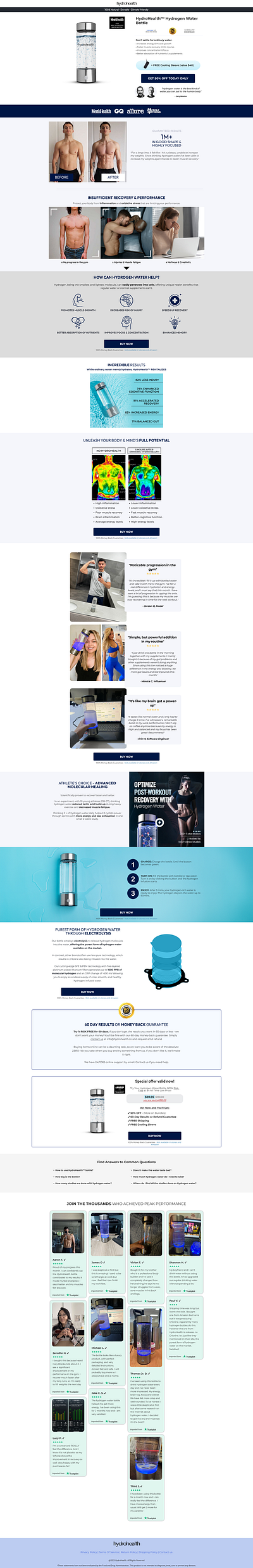 Hydrogen Bottle - Built On Funnelish branding design designing funnel funnel funnelbuilder funnelish hydrogen bottle illustration offer page product page sales funnel sales page water bottle