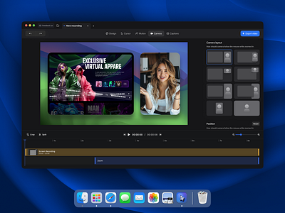 Screen Recordings App – New Camera Layouts application mac best design camera design dark style dark ui desktop app figma design mac macos screen screen recorder ui video video editor zoom