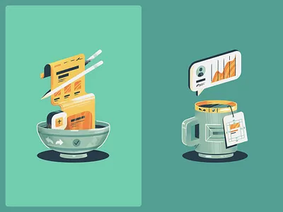 Webflow agency brand illustrations | Studio Suprasoul agency branding analytics illustration bowl branding chopsticks fun illustration graphic design illustration intricate illustration mug ramen tea visual identity web development illustration webflow agency