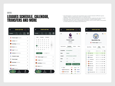 Sports Betting: Leagues Schedule, Calendar, Transfers, Table betting design figma mobile design platform sports typography ui ux web design