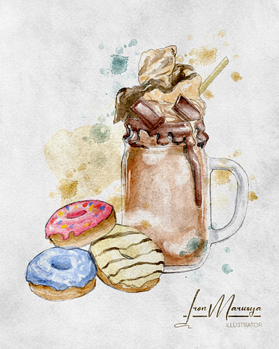Milkshake with donuts digital digital watercolor donuts graphic design illustration milkshake watercolor