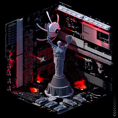 VoxStories #19 - The Resistance 3d art concept art cyberpunk digital art diorama dystopia environment game isometric kyiv magicavoxel ui ukraine ux voxel war