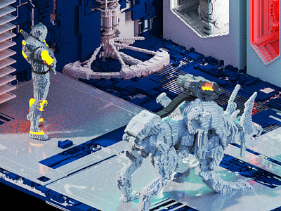 VoxStories #20 - Far Horizon 3d animal art concept art cyberpunk cyborg diorama dystopia environment game isometric magicavoxel mecha robot statue ui ux voxel