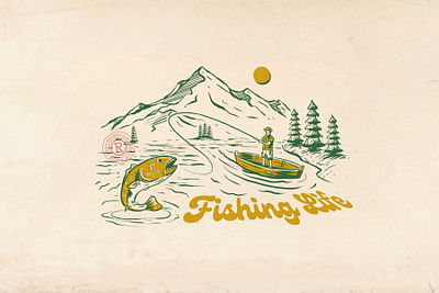 Fishing -- vintage style illustration brand clothing fishing graphic design illustration t shirt vintage