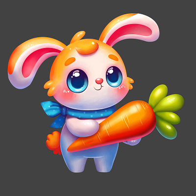 Charming Bunny Bliss: Carrot Joy animal baby bunny carrot childrens book chubby colorful cute design digital art graphic design illustration joyful kawaii kids nursery decor pet playful rabbit whimsical