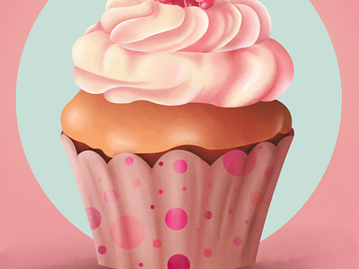 Raspberry Delight: A Sweet Cupcake Fantasy bakery birthday branding cake cupcake delicious design dessert digital art frosting graphic design illustration kawaii pastel polka dot raspberry sweet sweetness ui whimsical