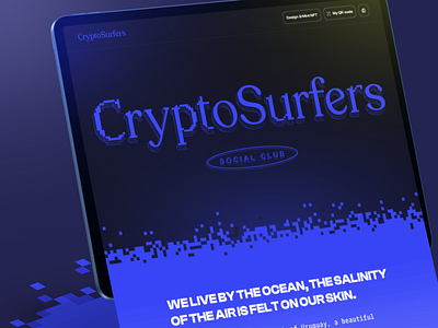 Crypto Surfer Dark Landing Page beach blockchain crypto digital art faq gallery hero banner landing page nft nft character nft collection pixal art roadmap surfer web design website