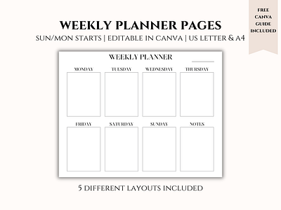 EDITABLE CANVA WEEKLY PLANNER PAGES canva a4 weekly planner pages canva planner templates canva templates editable planner templates editable template pages minimalist planner pages minimalist weekly planner pages us letter weekly planner pages weekly planner templates