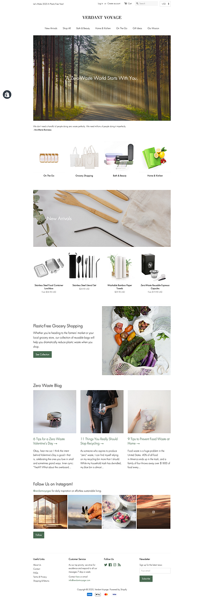 Shopify store design for Verdant Voyage (2020) branding ecommerce logo shopify webdesign websites