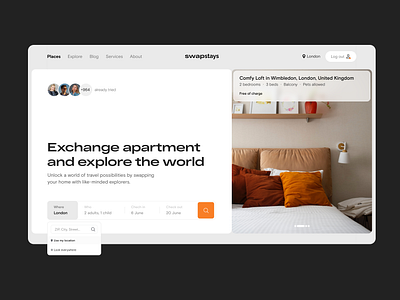 SwapStays Apartment Exchange Web Search Bar apartment home rent search ui ux web web design