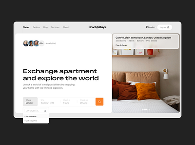 SwapStays Apartment Exchange Web Search Bar apartment home rent search ui ux web web design