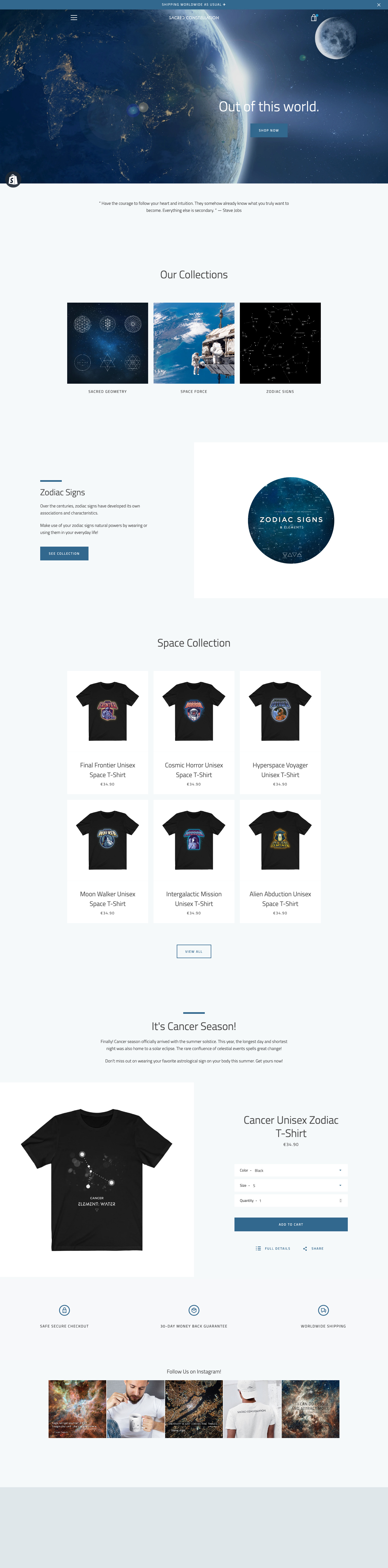 Shopify store design for Sacred Constellation (2020) branding design ecommerce logo shopify web development webdesign websites