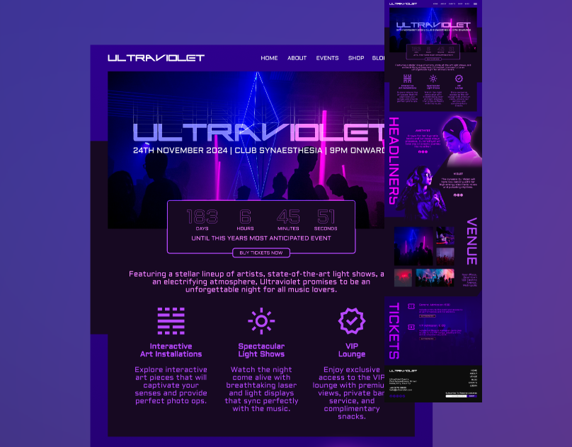 UltraViolet | Music Event Landing Page Concept graphic design landing page landing page design ui design uiux ux design webdesign webpage design