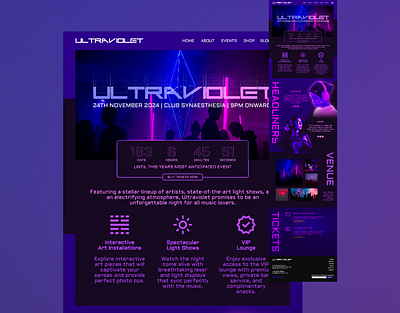 UltraViolet | Music Event Landing Page Concept graphic design landing page landing page design ui design uiux ux design webdesign webpage design
