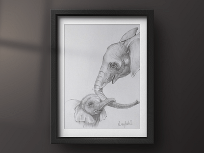 🐘 Elephant Mother and Calf: Pencil Sketch artwork elephant elephant claf elephant mother elephant mother and calf mother ansd son pencil sketch sketch
