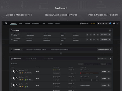 Ramses Dashboard crypto dashboard defi fintech liquidity manage navbar nft pool position ramses rewards solidly status topbar track voting web3