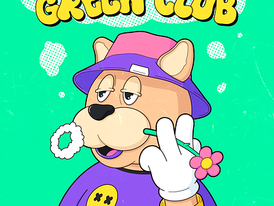 Green Club 2024 2d 2d art art crative daily design dog goodvibe graphic design green illustration illustrator ipad love procreate rubberhose style summer work