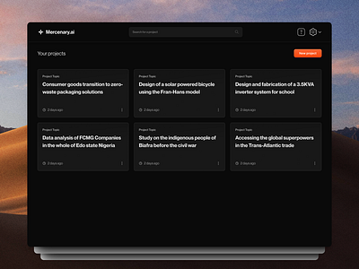 Mercenary.ai - Project view dashboard design ui web design