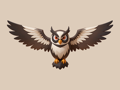 Owl Cartoon Illustration 3d animal bird branding cartoon cute design feather hoot icon illustration mascot night owl pastel rendering wing