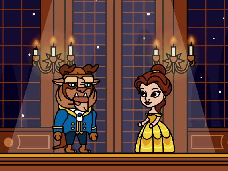 🌹 Beauty and the Beast 🌹 aftereffects animation belle candle castle dance disney dress illustrator night stars vector