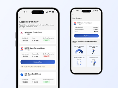 ClearPay: Streamlined Credit Report & Repayment account bank banking breakup credit creditscore design dues finance financial graphic design loan mobile payment productdesign resolve summary ui ux uxdesign