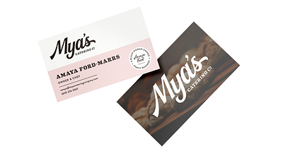Mya's Catering branding business card catering cookie food packaging retail wordmark