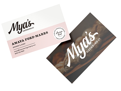 Mya's Catering branding business card catering cookie food packaging retail wordmark