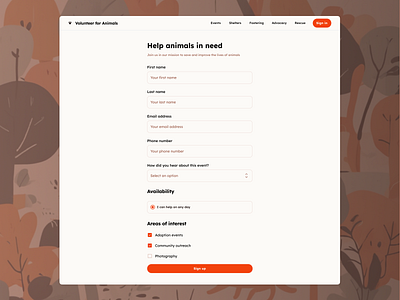Sign-up page for a volunteer event helping animals in need 🐾 daily ui sign up page ui website design