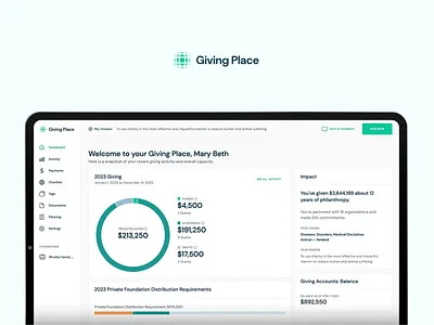 Giving Place - Optimizing Charity account animation branding charity charts crm donation giving logo manage ui ux