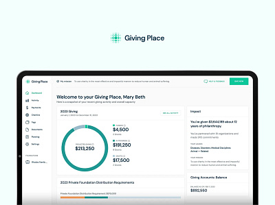 Giving Place - Optimizing Charity account animation branding charity charts crm donation giving logo manage ui ux