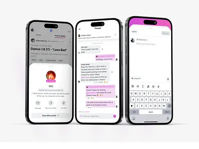 Damus app pop-up windows, chatstyle threads and post dialogs damus gradients mobile nostr ui ux