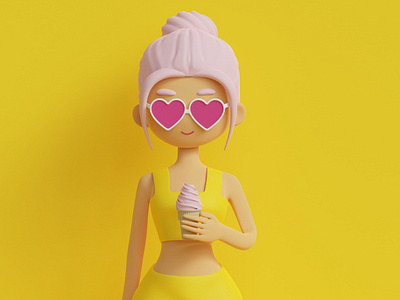 Female Character with Ice Cream 3D Illustration 3d 3d illustration blender blender3d female female character girl girl 3d ice cream ice cream 3d illustration summer summer illustration summer time sunglasses yellow