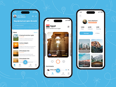 Express - Travel assistant and social app blue branding graphic design social travel ui