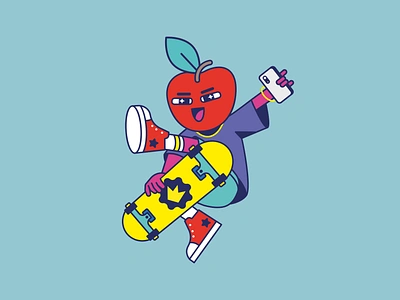 Packaging brand mascot illustration | Studio Suprasoul action pose apple apple character bold brand identity branding character design farming fruit character fun graphic design identity illustration mascot skateboard streetwear visual identity youthful