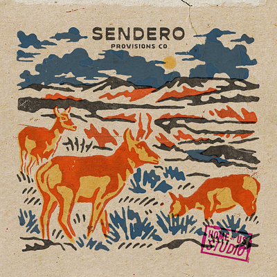 Sendero's Pronghorn badge design branding desert illustration pronghorn t shirt design vintage western wild west