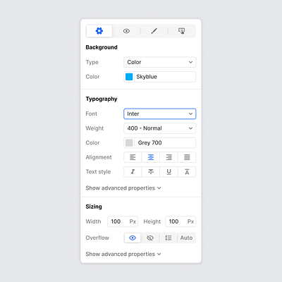 Property Bar application builder components design lowcode ui