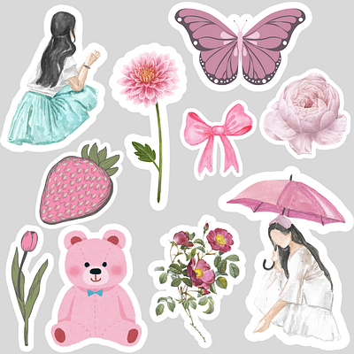 cute pink stickers branding graphic design