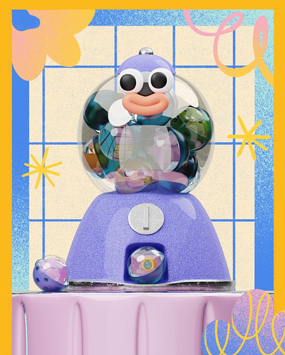 Gumball Machine 💛 3d 3d design 3d illustration artwork blender blender 3d design gumball illustration pink procreate texture