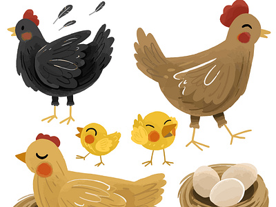 Cute Chicken Element Illustration adventure animal animation branding chick chicken children childrens book childrens illustration cute cute illustration design egg farm food graphic design illustration motion graphics procreate ui